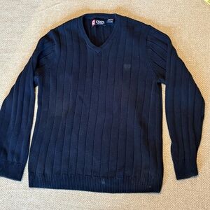 Chaps men’s V-neck sweater cotton navy blue preppy vintage classic size small